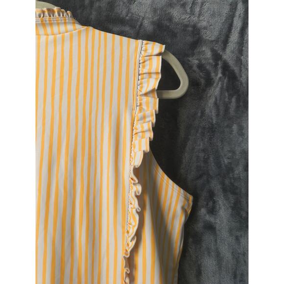 Mott50 Yellow Striped Ruffle 1/4 zip One Piece Swimsuit Classic Swim XL - Picture 6 of 7